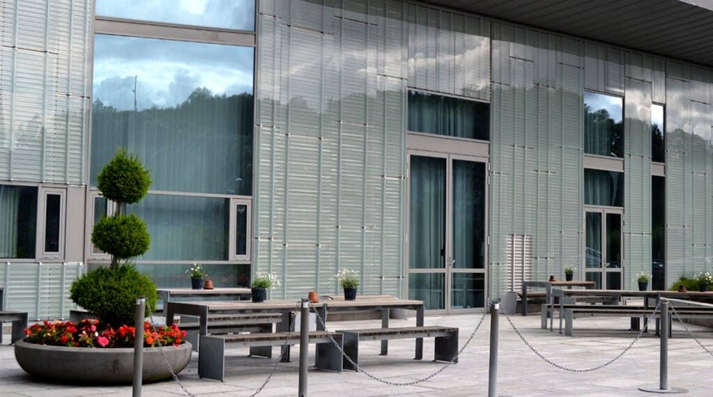 Spacious outdoor area with comfortable seating at Bergen Airport Hotel in Bergen