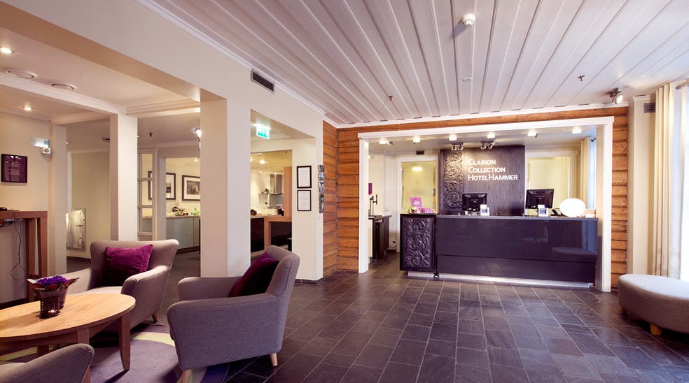 Stylish and spacious reception at Hammer Hotel in Lillehammer