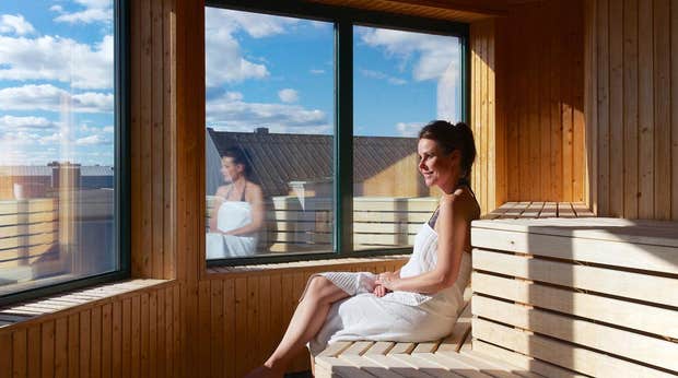 The spa facilities include a relaxing sauna at Plaza Hotel in Karlstad