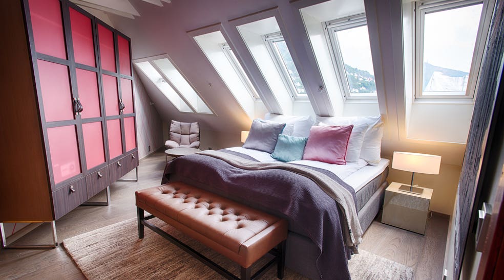 Elegant and bright suite with the perfect view of the inlet and mountains at Admiral Hotel in Bergen