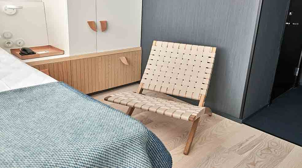Chair in Scandinavian design in Moderate hotel room at Nordic Light Hotel in Stockholm, Sweden