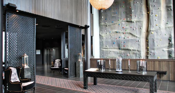 Try out the indoor climbing wall at Norrefjell Ski & Spa Hotel in Norrefjell