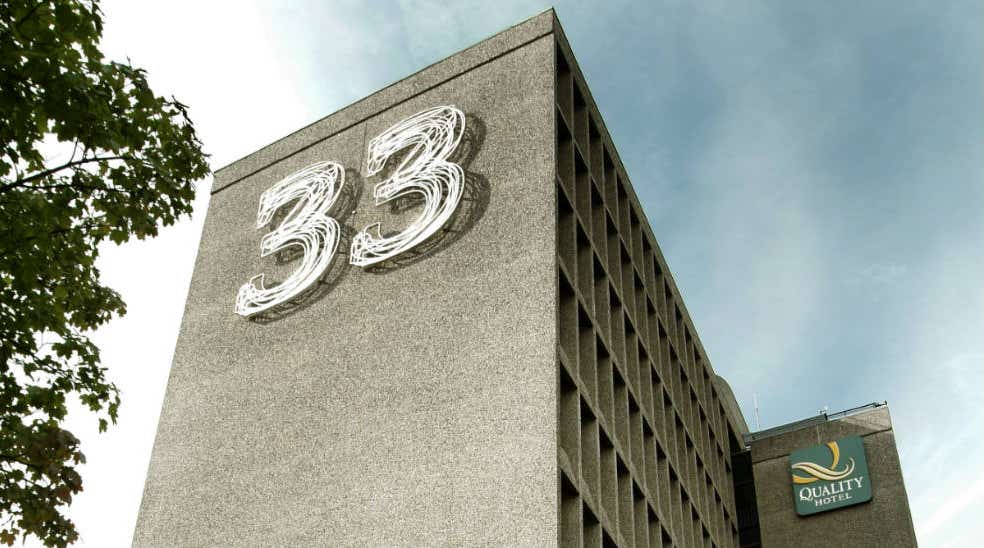 The iconic facade of the Quality Hotel 33 in Oslo