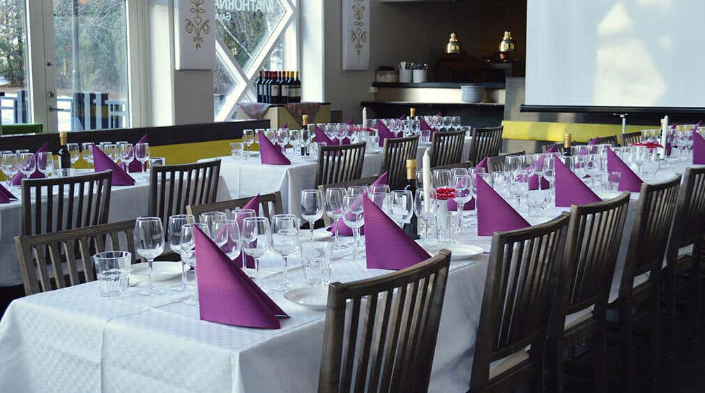 Tables set for dinner at restaurant Mathörnan at Quality Hotel Galaxen in Borlänge