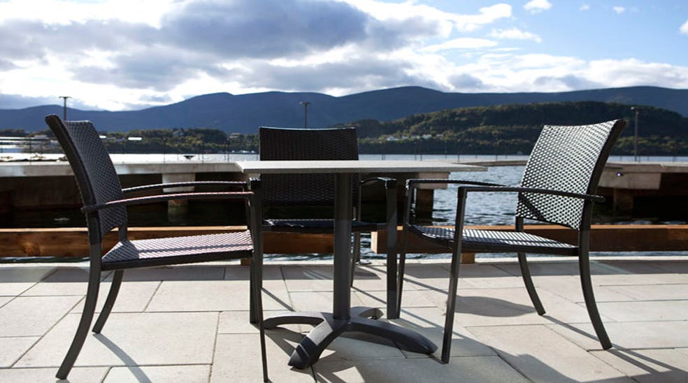 The amazing outdoor terrace right by the waterfront at Quality Waterfront Hotel in Alesund